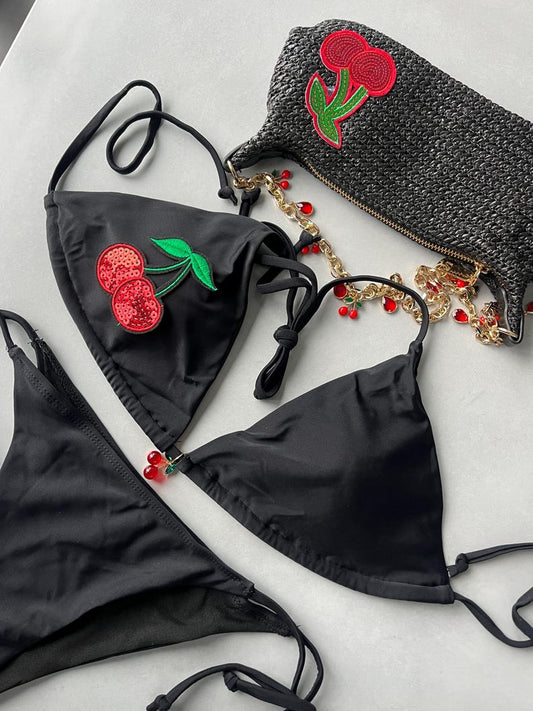Black sequin cherry bay bikini