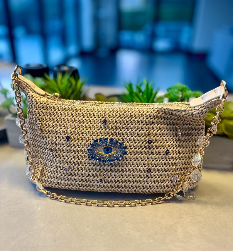 Beige Evil Eye charm bag