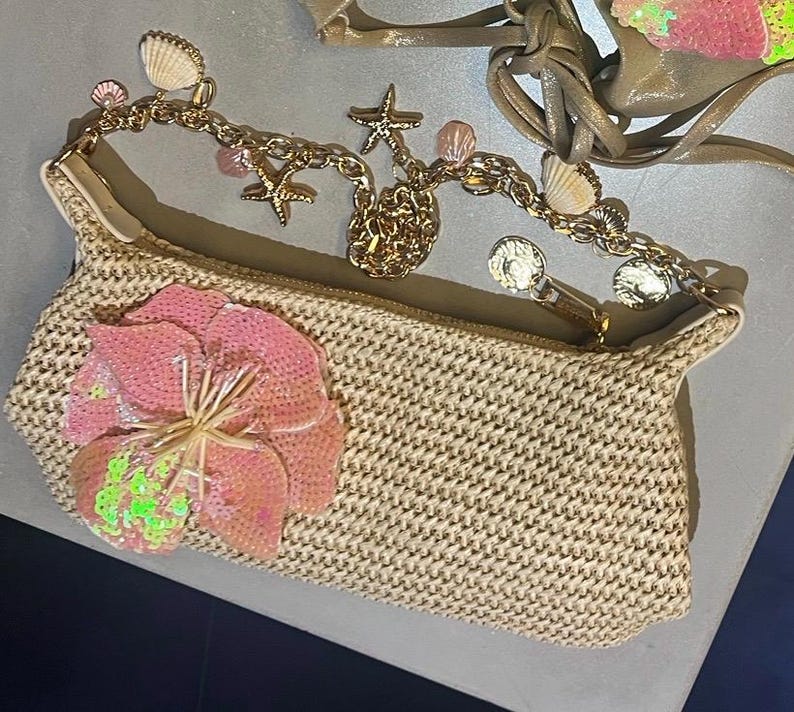 Beige / pink flora charm bag