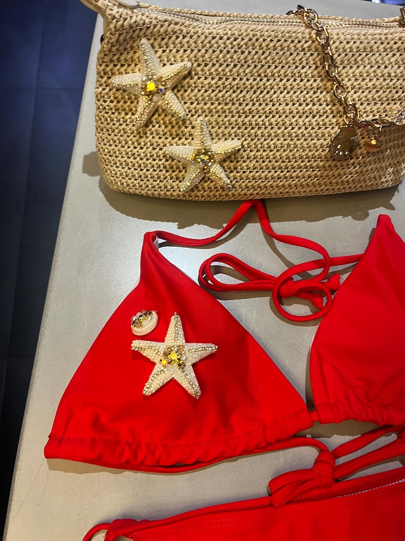 Red / cream starfish bikini