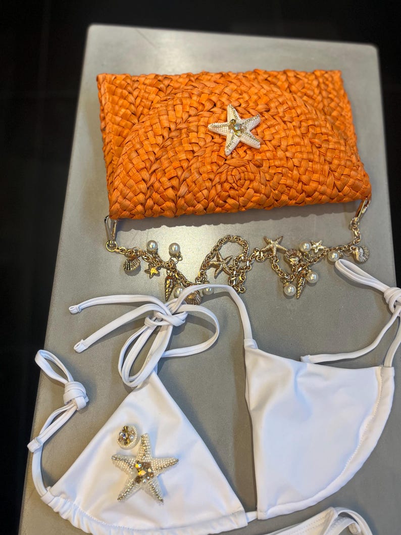 Orange cream starfish charm bag