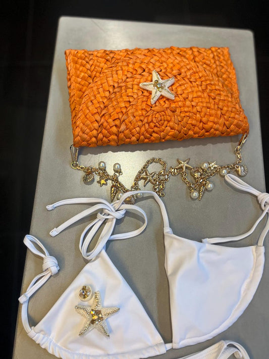 Orange cream starfish charm bag