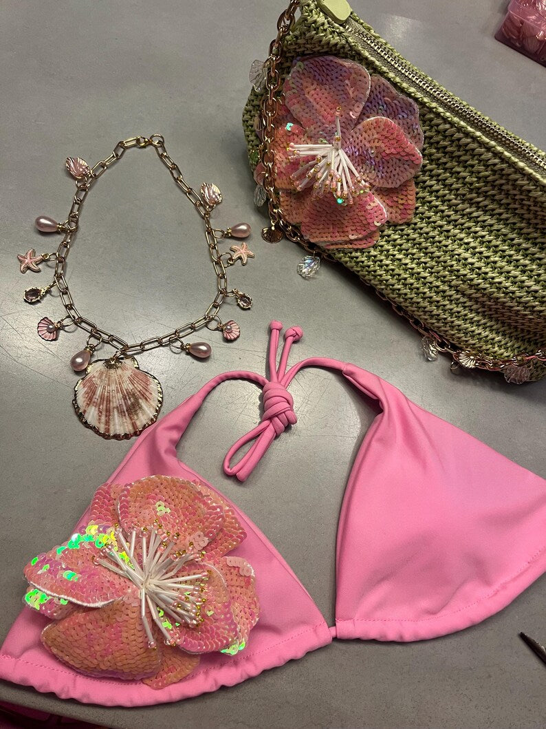 Pink shell charm necklace