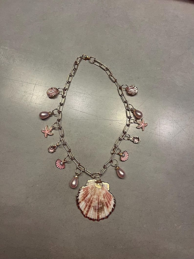 Pink shell charm necklace