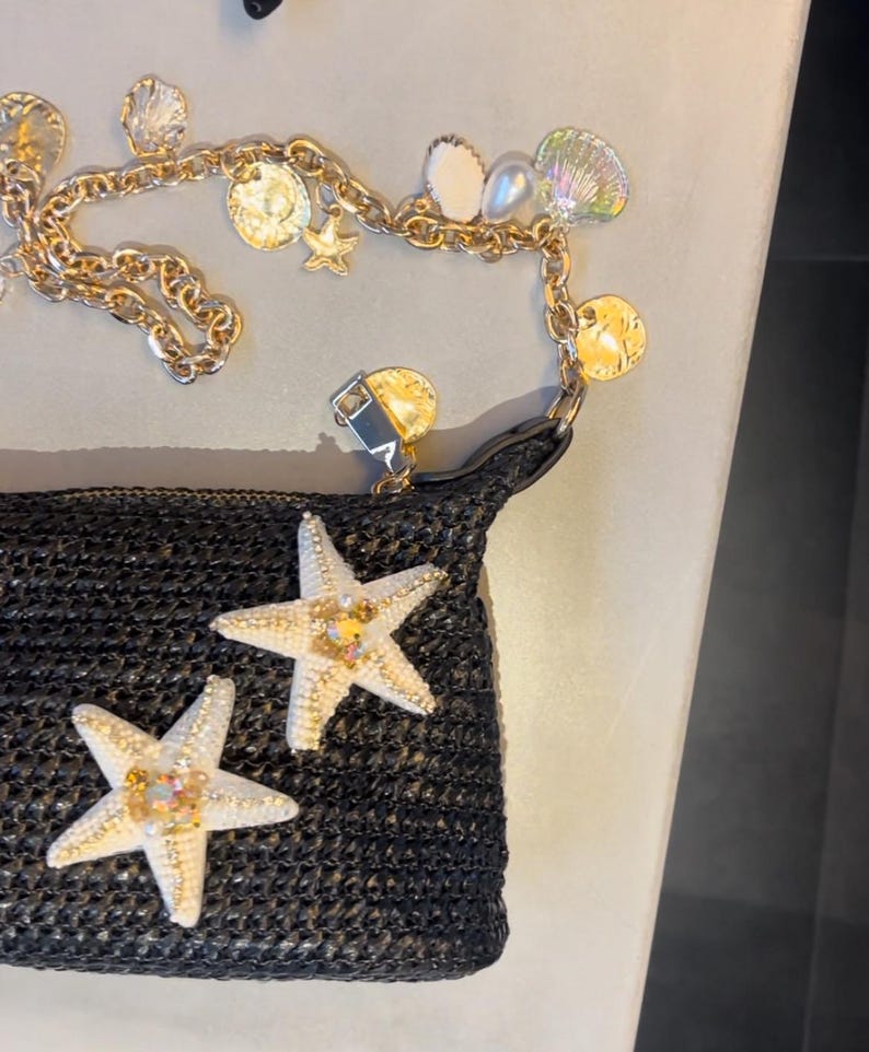 Black double cream starfish charm bag