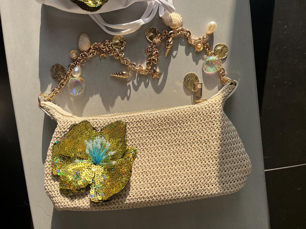 Beige / Gold Flora charm bag