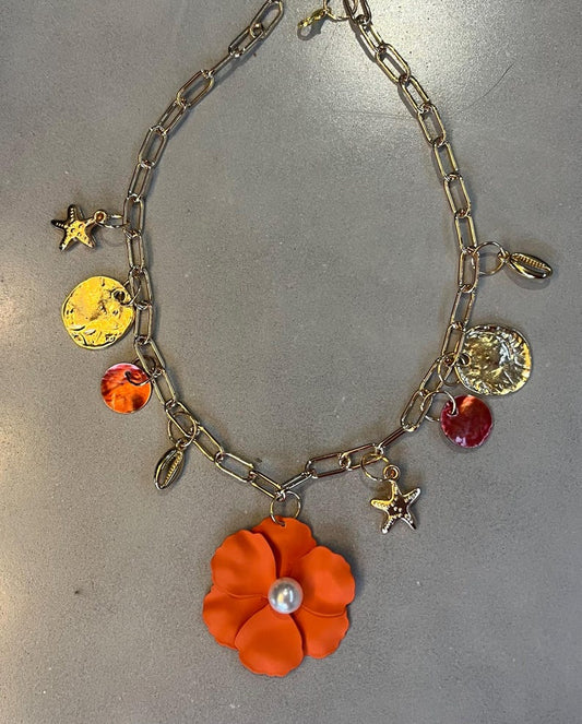 Orange Flora charm necklace
