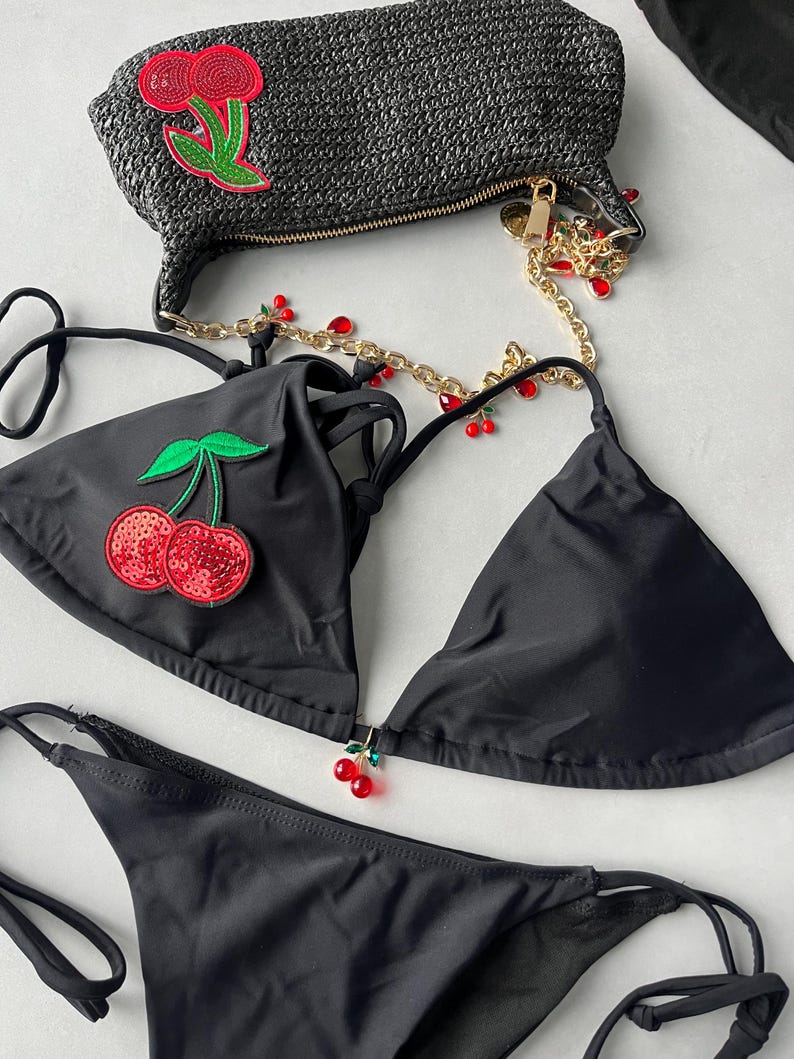 Black sequin cherry bay bikini