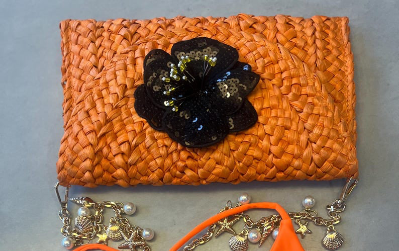Orange / black flora charm bag