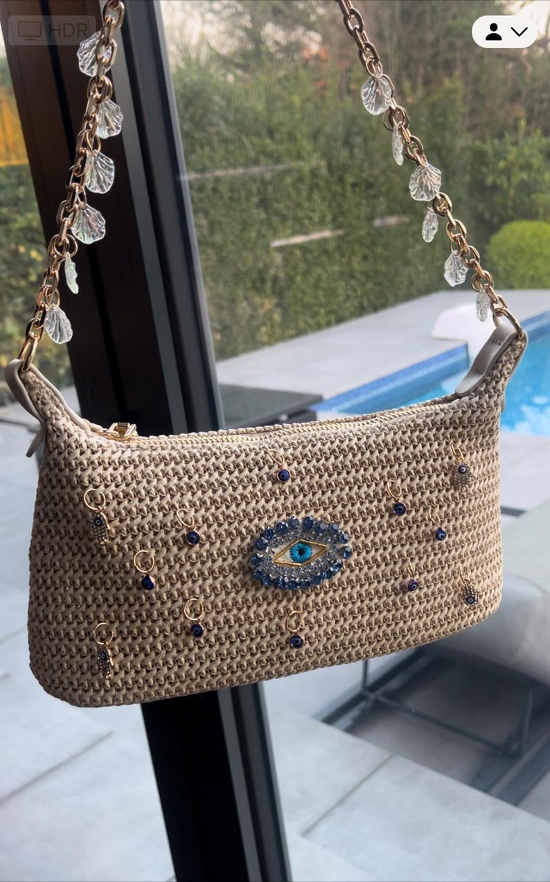 Beige Evil Eye charm bag