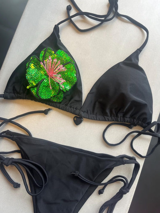 Black / green flora bikini