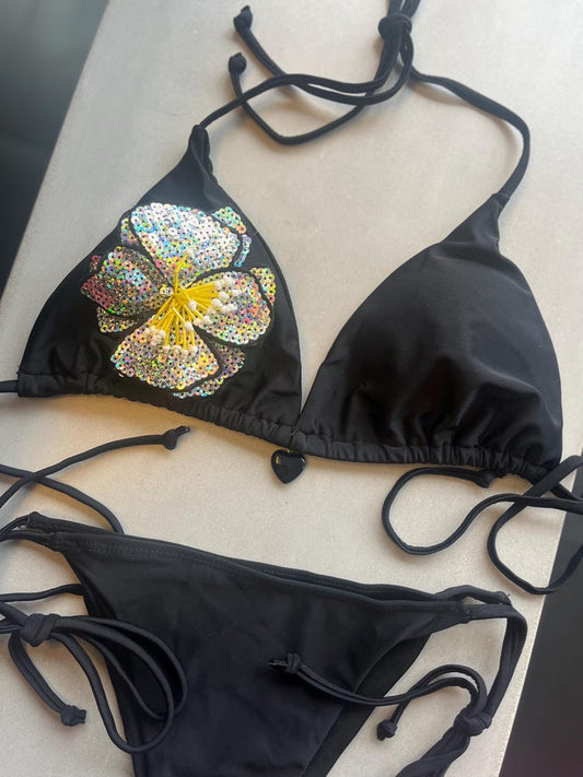 Black / silver flora bikini