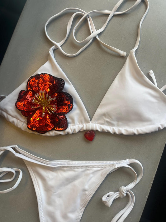 White / red flora bikini