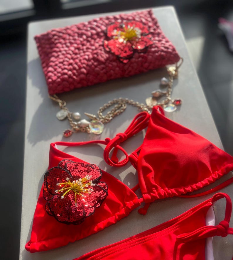Red flora bikini