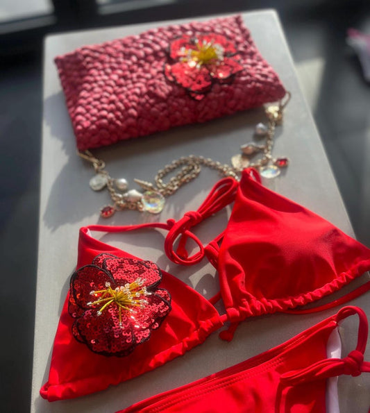 Red flora bikini