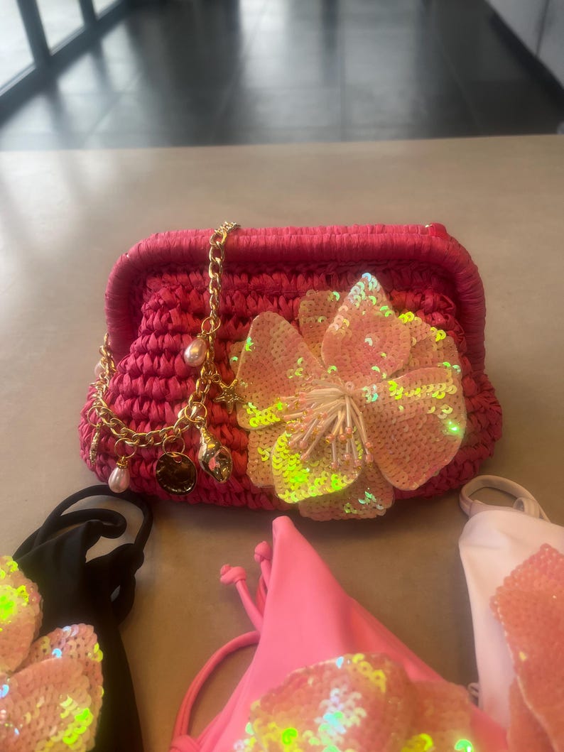 Dark pink flora charm bag