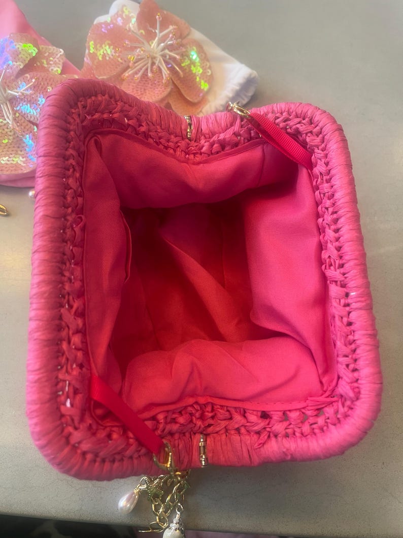 Double dark pink flora charm bag