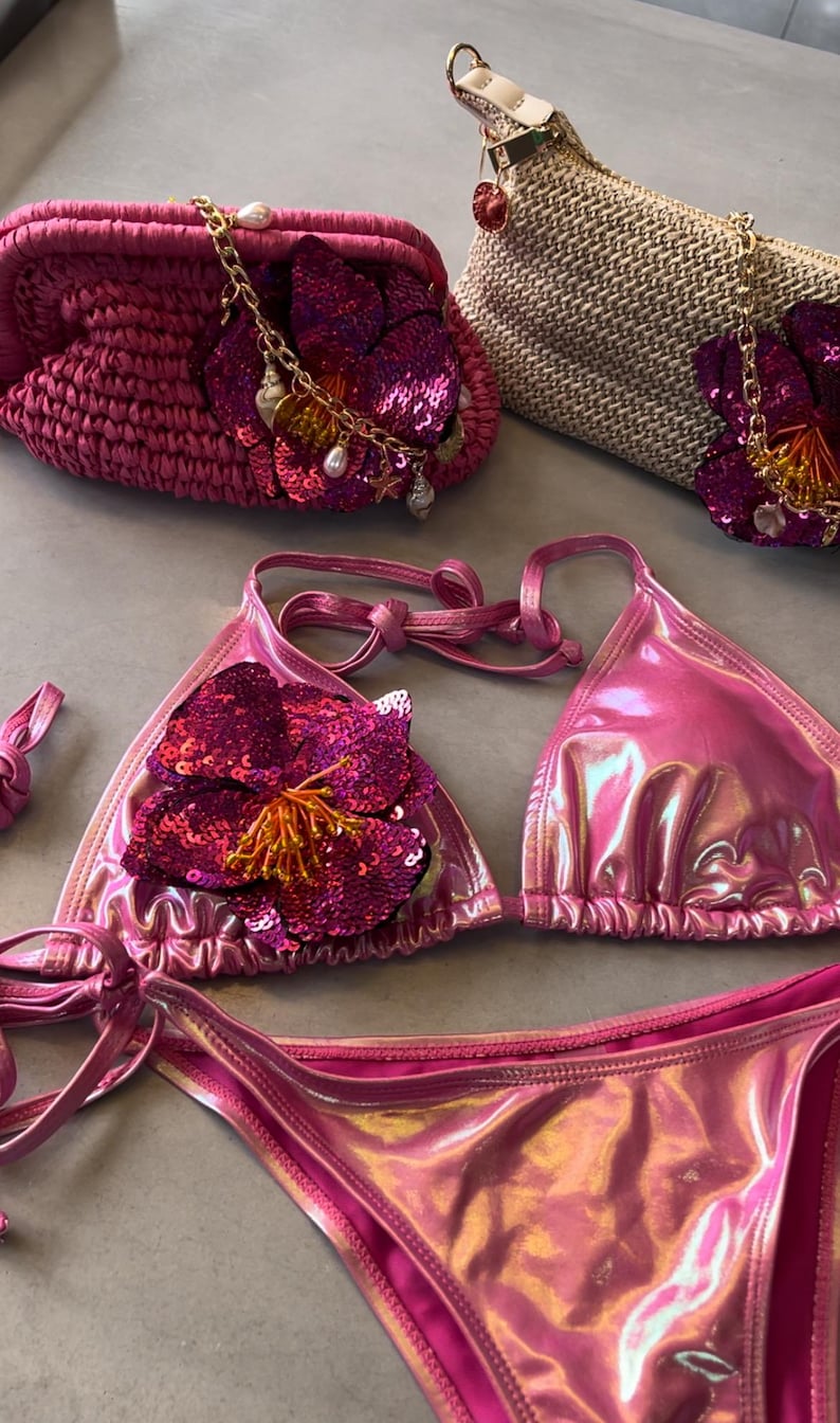 Pink shine / dark pink flora bikini