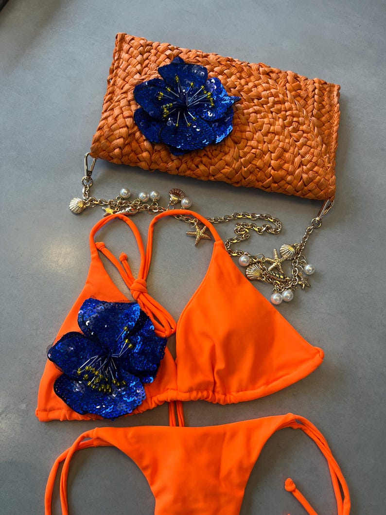 Orange / blue flora bikini