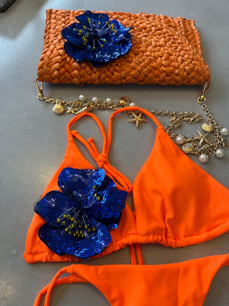 Orange / blue flora bikini