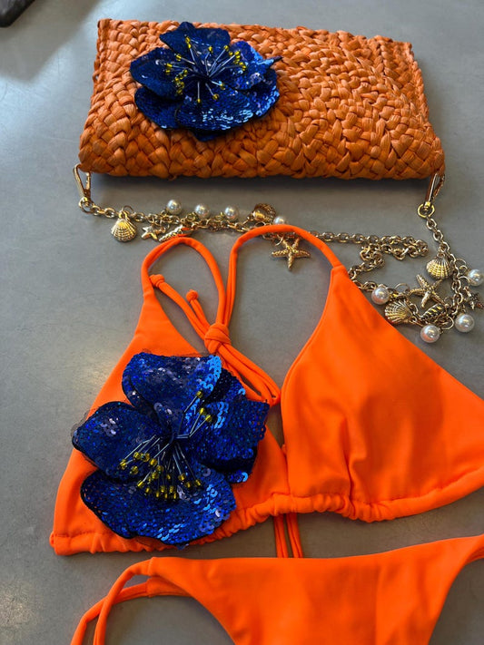 Orange / blue flora bikini