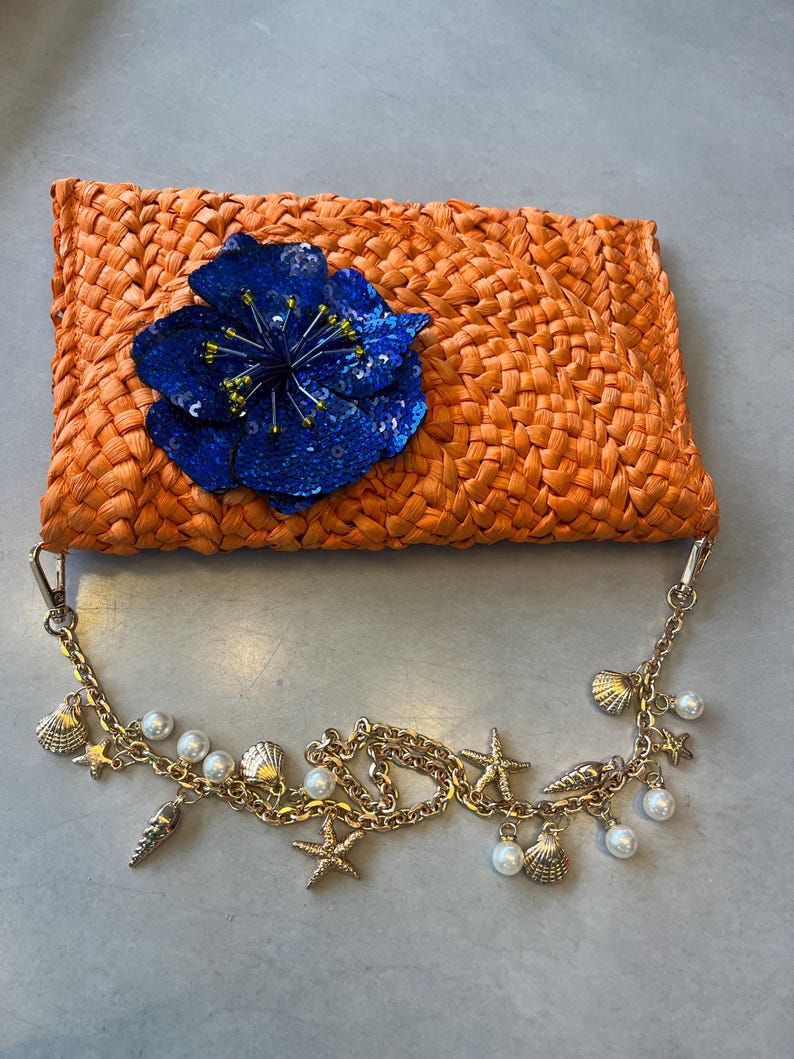 Orange / blue flora charm bag