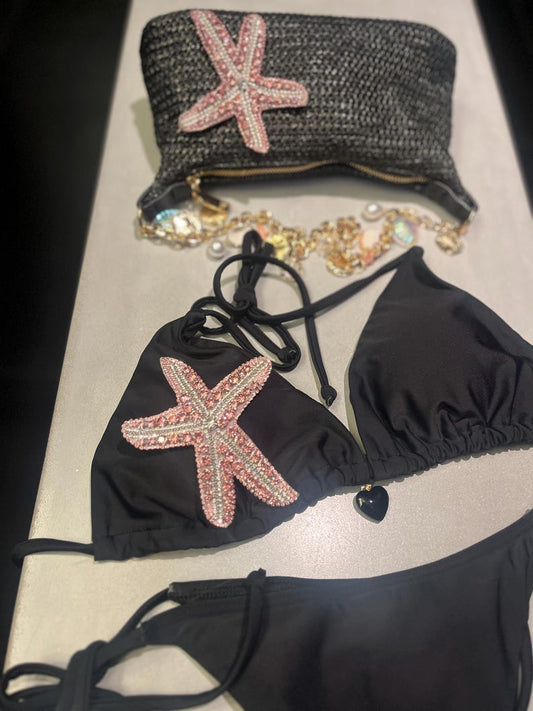 Black / pink Gem starfish bikini