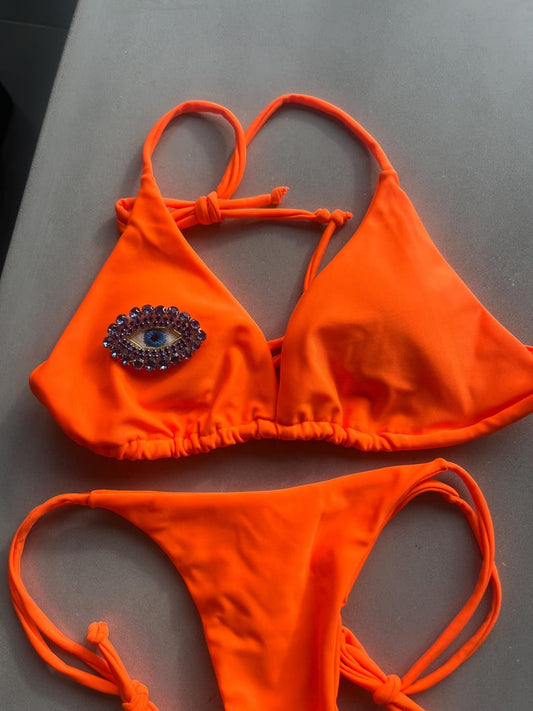 Orange evil eye bikini