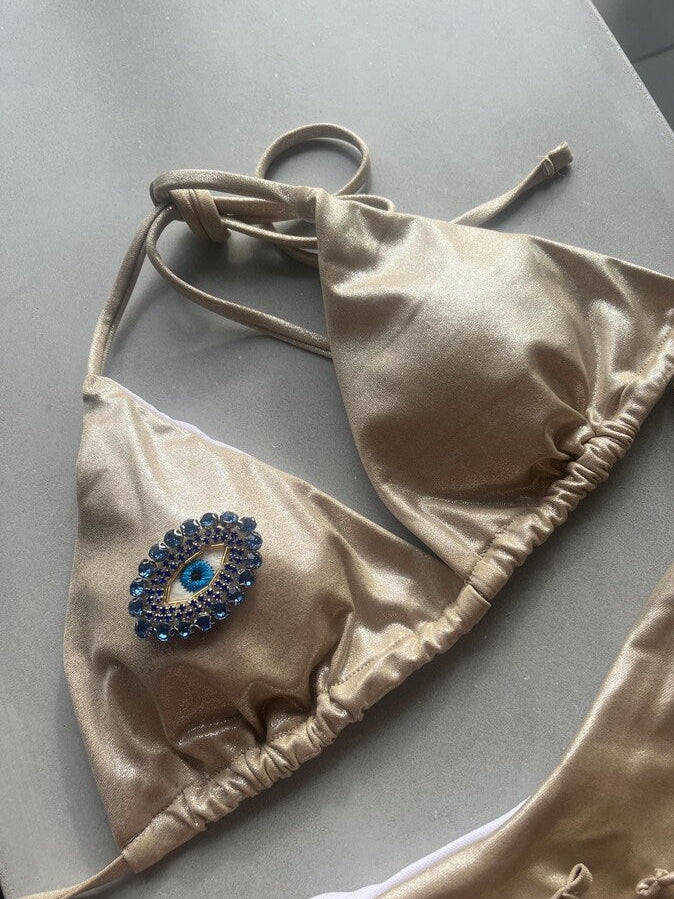 Beige evil eye bikini