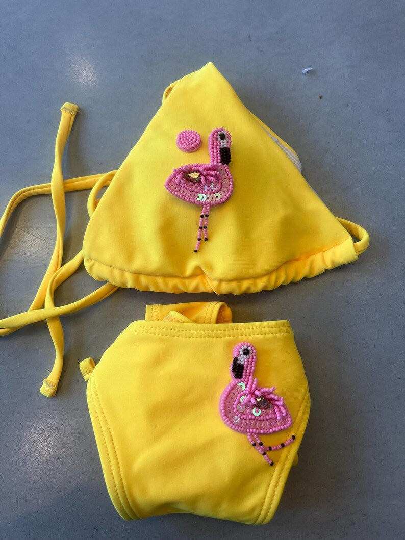 Yellow flamingo bikini