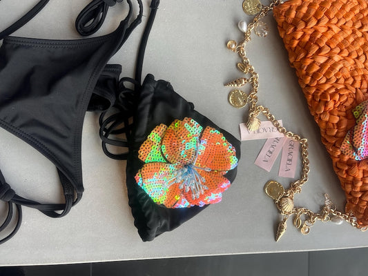 Black / orange flora bikini