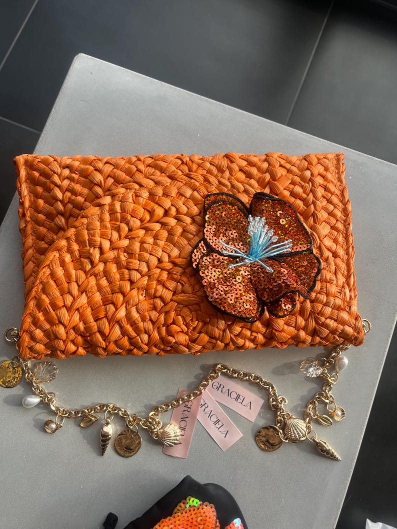 Orange / Dark orange flora charm bag