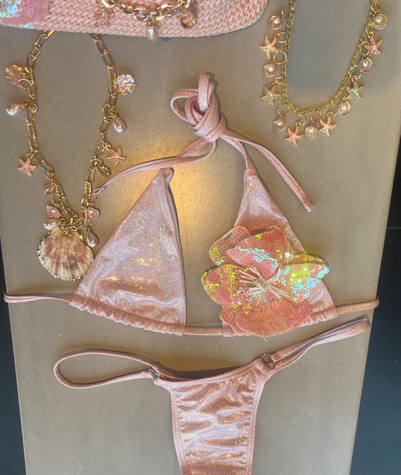 Pink sparkle / pink flora bikini