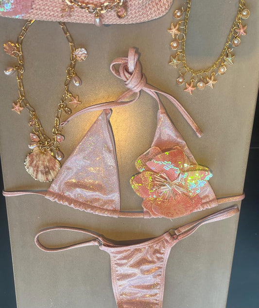 Pink sparkle / pink flora Micro bikini