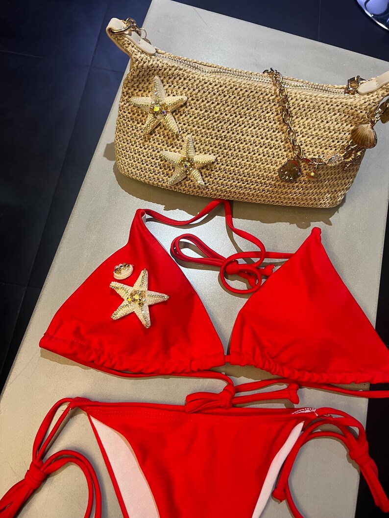 Red / cream starfish bikini