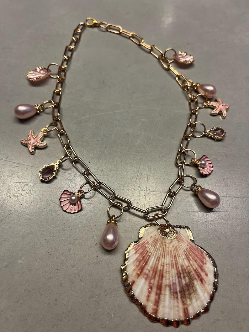 Pink shell charm necklace