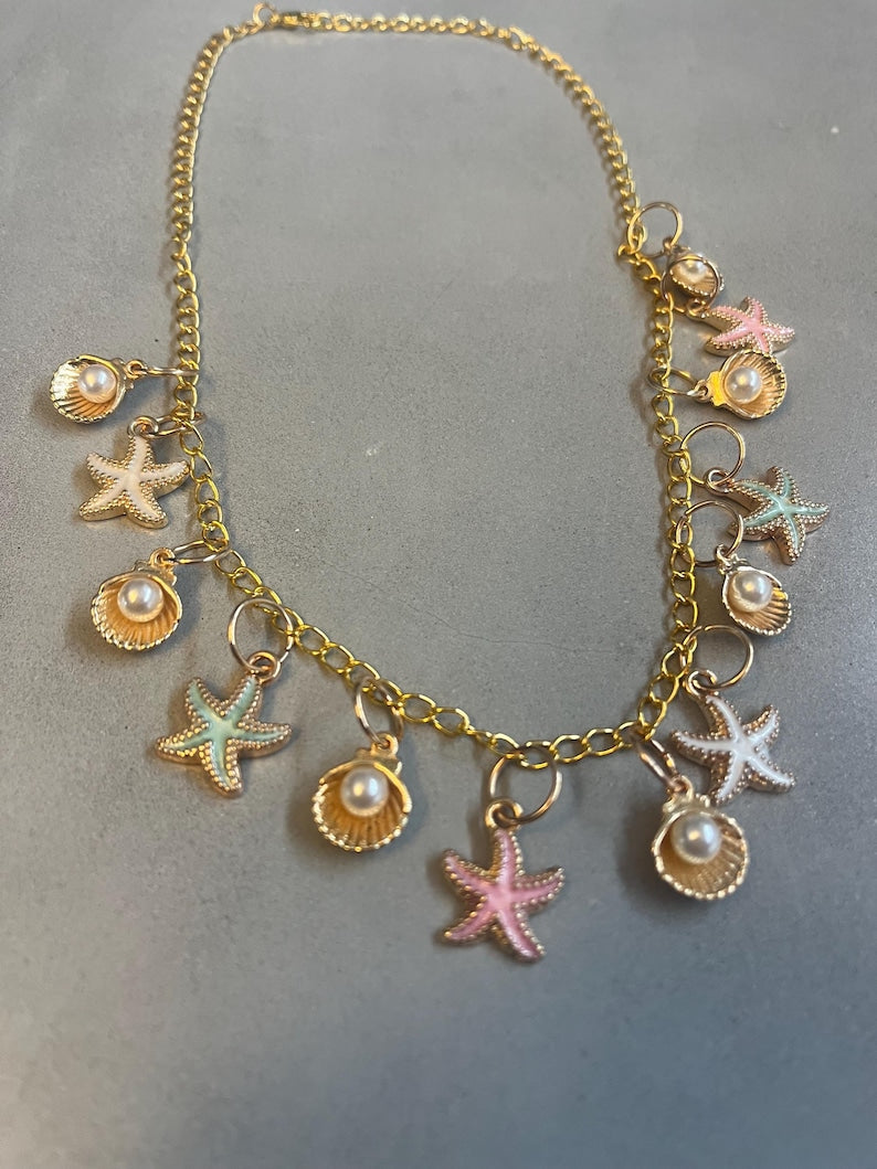 Multi starfish charm necklace