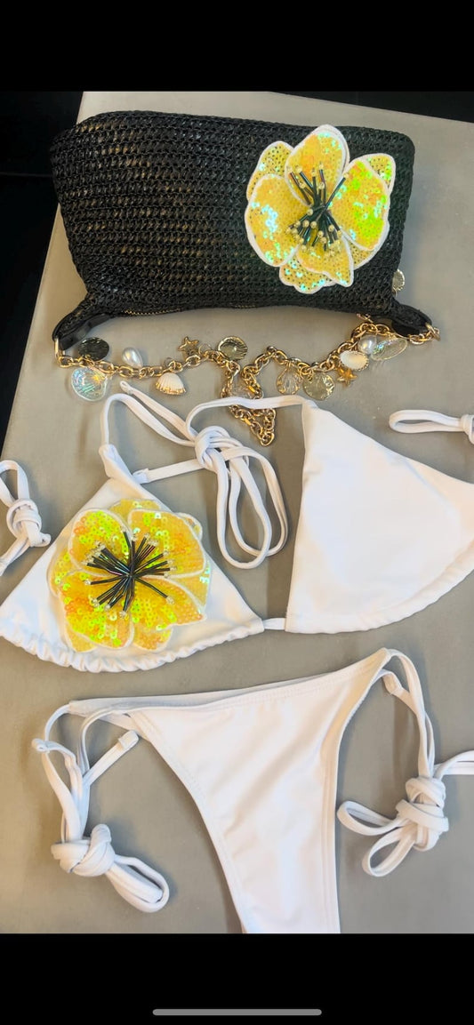 White / yellow flora bikini