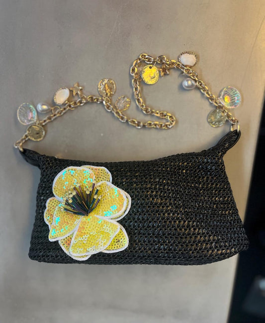 Black / yellow flora charm bag