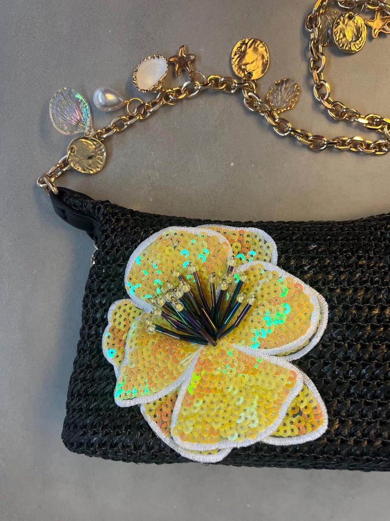 Black / yellow flora charm bag