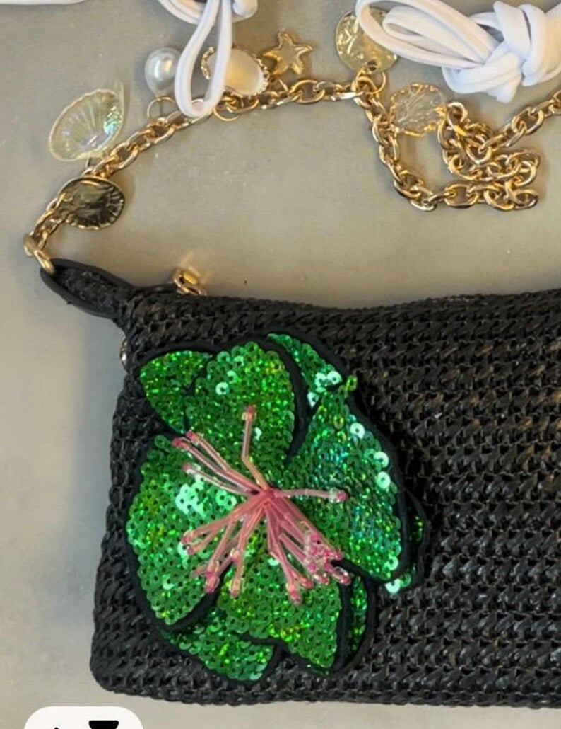 Black / green flora charm bag