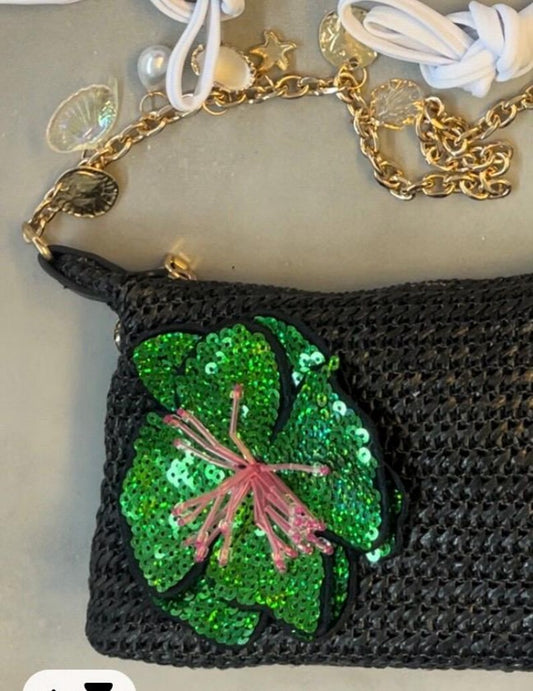 Black / green flora charm bag