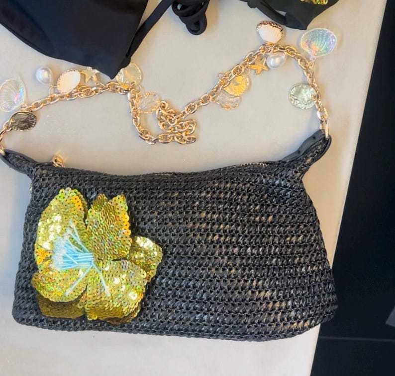 Black / gold flora charm bag