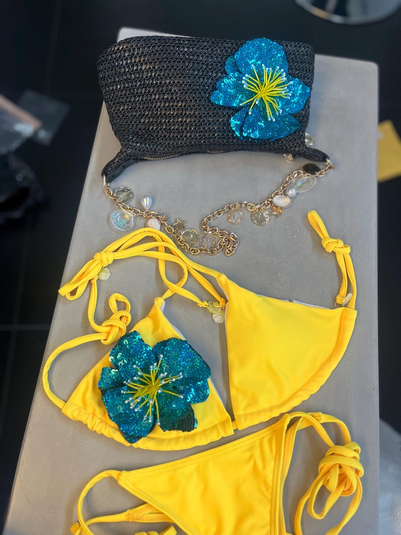 Yellow / turquoise flora bikini