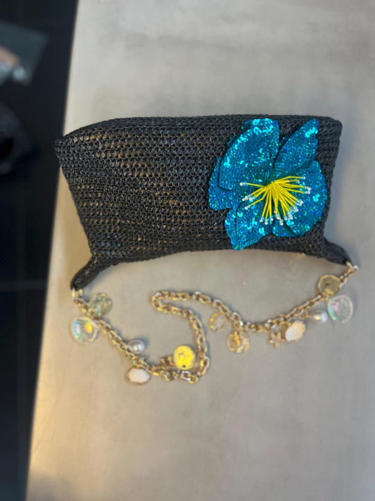 Black / turquoise flora bag