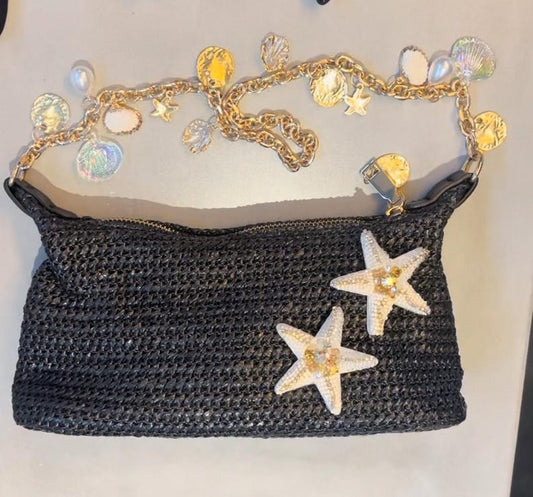 Black double cream starfish charm bag