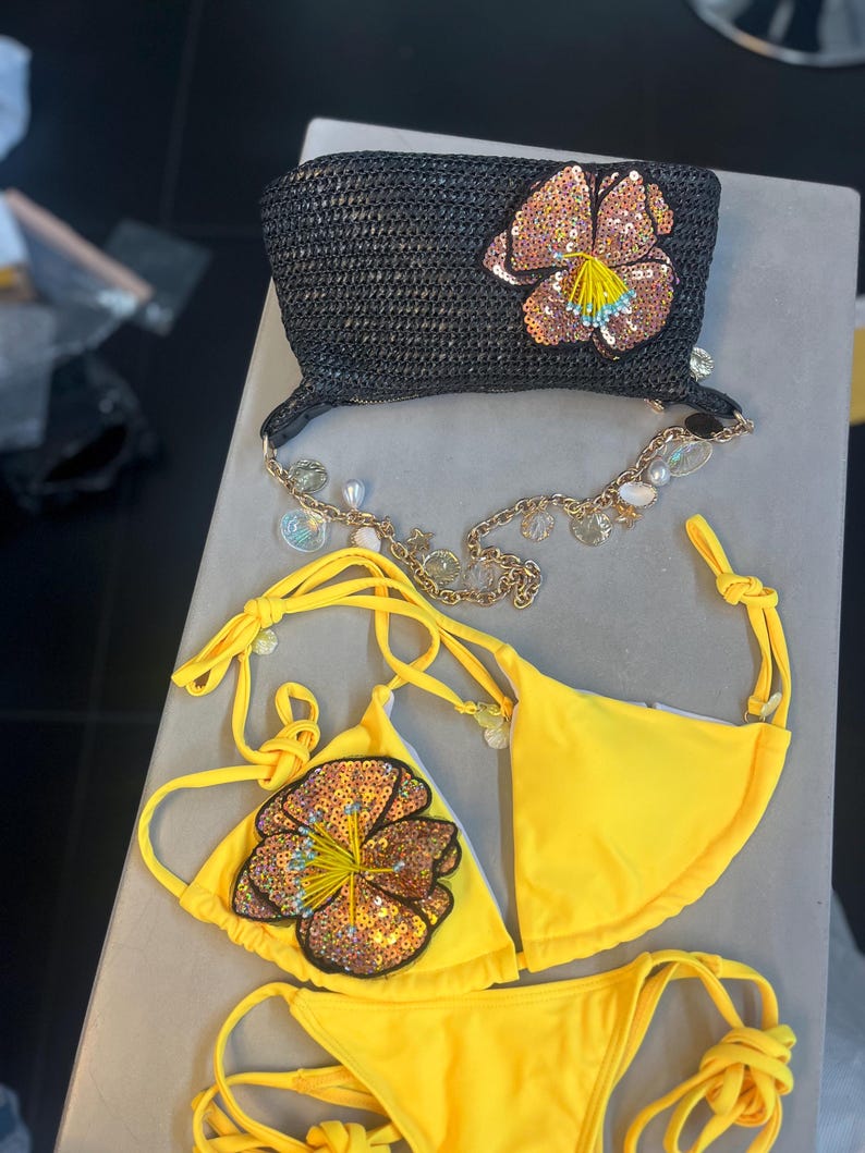 Yellow / rose gold flora bikini