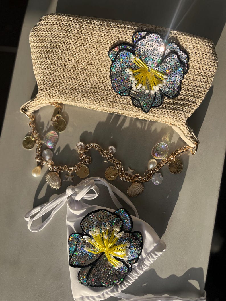 Beige / silver flora charm bag