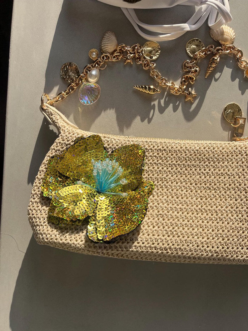 Beige / Gold Flora charm bag