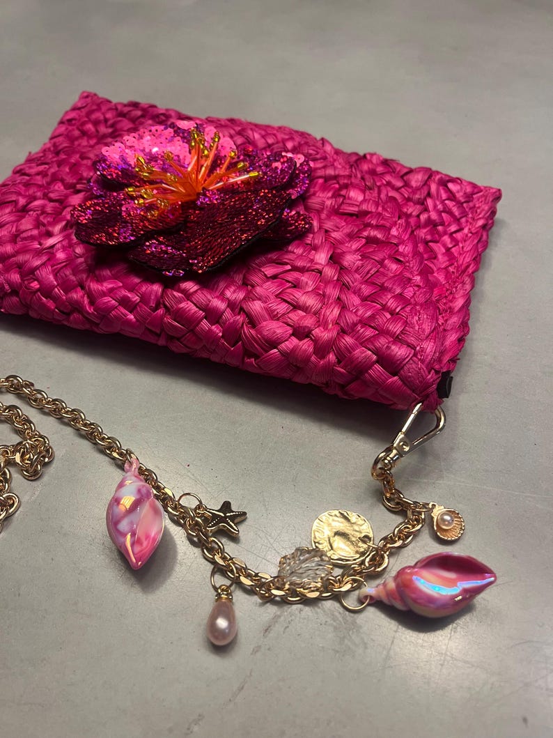 Dark pink flora charm bag